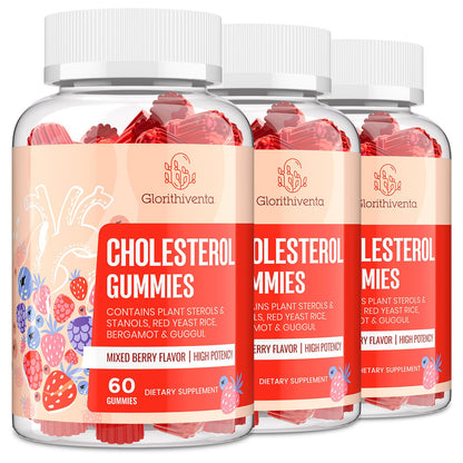 Cholesterol Supplement with Plant Sterols & Stanols, Guggul, Bergamot Orange Extract, Red Yeast Rice, Plant Sterols Complex Gummies, Mixed Berry Flavor, 60 Counts