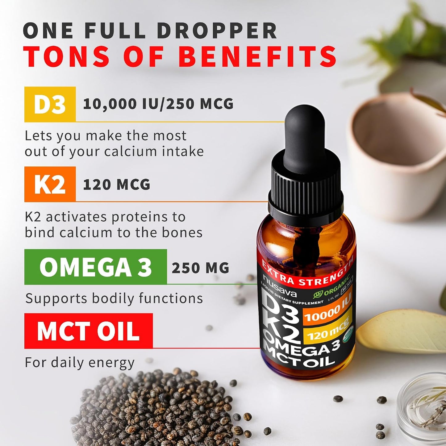 NUSAVA (2-Pack) Methylated B Complex Liquid Drops Raspberry and (2-Pack) Xtra Strength Vitamin D3 K2 Drops - Methylfolate B12 and High Potency Liquid D3 for Bone and Daily Energy Support