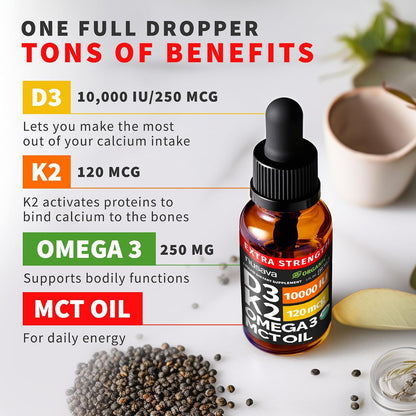 NUSAVA (2-Pack) Methylated B Complex Liquid Drops Raspberry and (2-Pack) Xtra Strength Vitamin D3 K2 Drops - Methylfolate B12 and High Potency Liquid D3 for Bone and Daily Energy Support