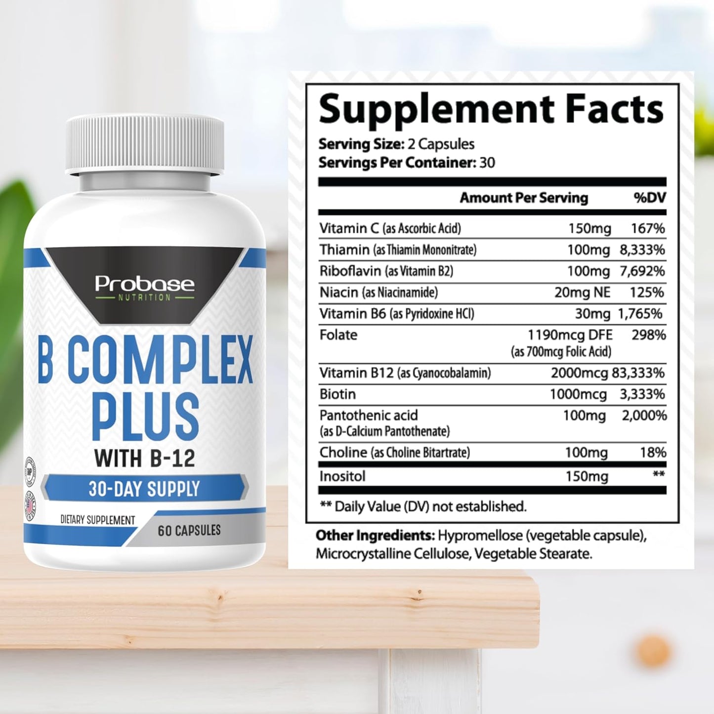 Probase Nutrition B Complex Plus with B-12 60 Capsules 30-Day Supply