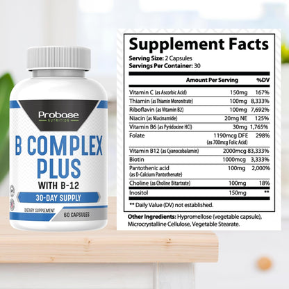 Probase Nutrition B Complex Plus with B-12 60 Capsules 30-Day Supply