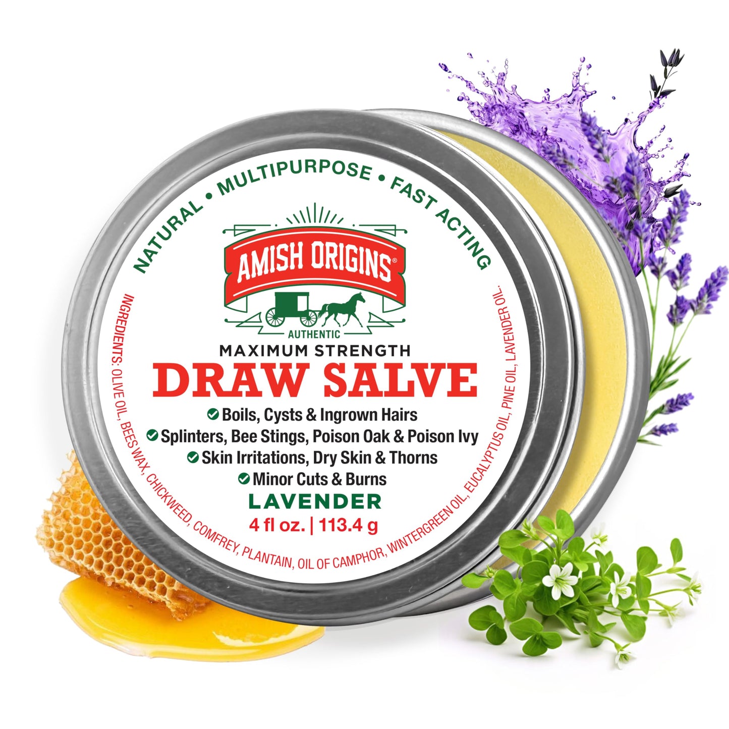 Amish Origins Drawing Salve Ointment for Boil Treatment, Maximum Strength Fast Acting Draw Salve for Splinters, Bee Stings, Anti Itch Cream, Poison Ivy Oak Relief, 2 oz