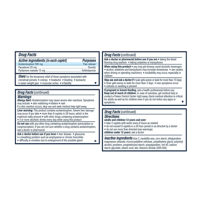 Pamprin Multi-Symptom Formula, with Acetaminophen, Menstrual Period Symptoms Relief Including Cramps