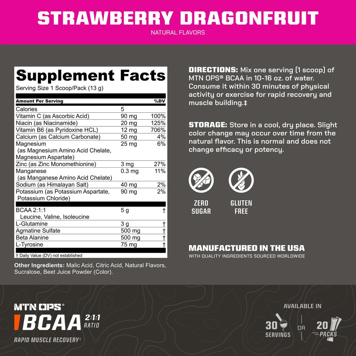 MTN OPS BCAA Powder for Muscle Recovery, Strawberry Dragonfruit