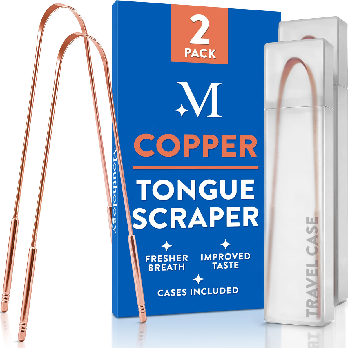 Mouthology Tongue Scraper for Adults (2 Pack), Reduce Bad Breath, Metal Tongue Scraper, Tongue Cleaner, Tongue Scraper, Stainless Steel Tongue Scraper, Tongue Cleaner for Adults, Tongue Scrubber