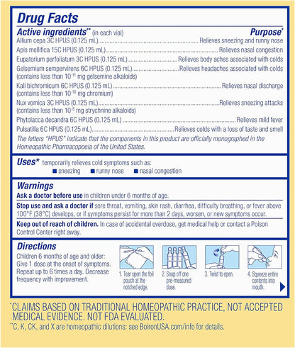 Boiron ColdCalm Baby 40 Count - Single-Use Drops for Relief from Cold Symptoms of Sneezing, Runny Nose, and Nasal Congestion - Sterile, Non-Drowsy Calm (8 Packets with 5 Liquid Doses)