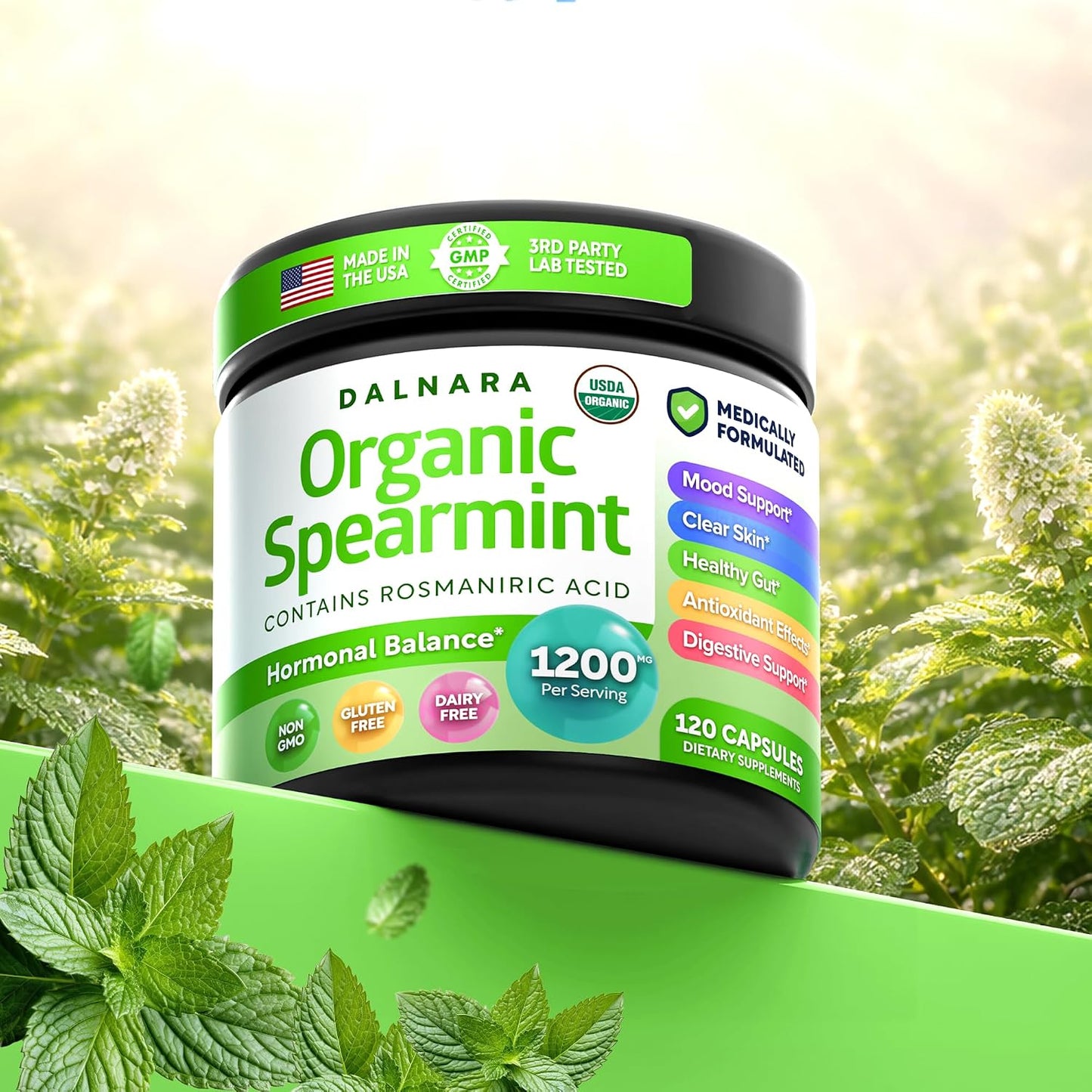 USDA Organic Spearmint Capsules | Digestive Support, 1200mg | 60-Day Supply