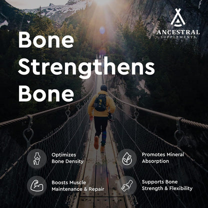 Ancestral Supplements Grass Fed Beef Living Bone Supplement, 180 Ct | Grassfed bone meal capsule supporting calcium and phosphorus absorption, bone, oral and joint health & flexibility.