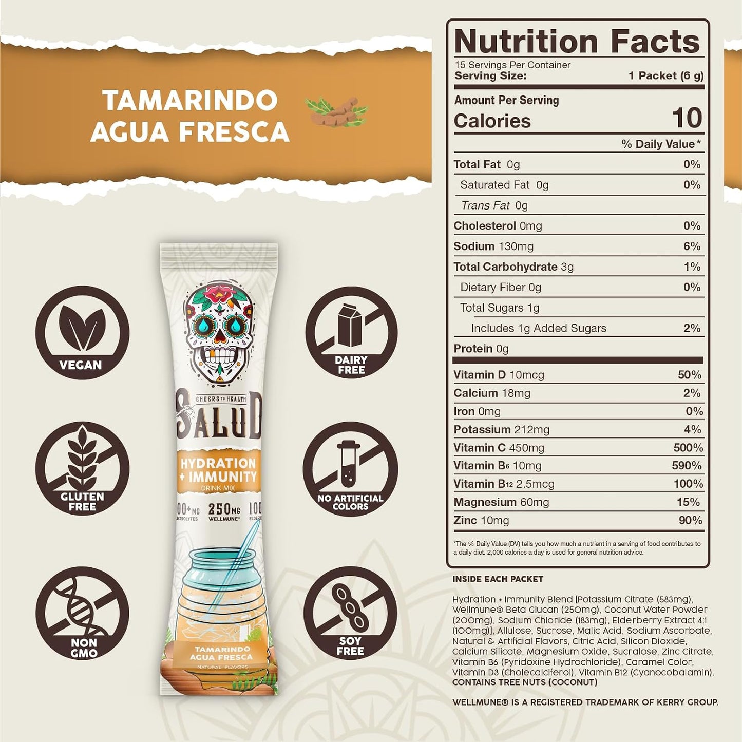 Salud 2-Pack | 2-in-1 Hydration + Immunity (Tamarindo) & Energy + Focus (Cucumber Lime) – 15 Servings Each, Agua Fresca Drink Mix, Non-GMO, Gluten Free, Vegan, Low Calorie, 1g of Sugar