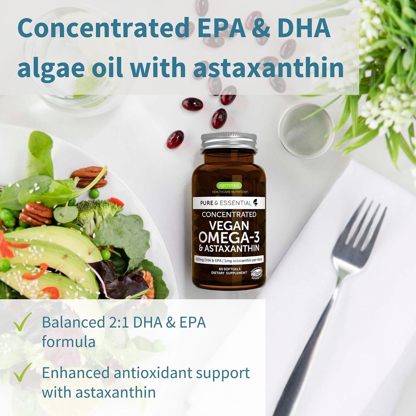 Vegan Omega-3 Algae Oil + Advanced Kids Multivitamin Gummy Bundle, High Concentration DHA & EPA + Vitamin A, B, C, D3 & E, Clean Ingredients 60 Softgels + 90 Berry Flavor Gummies, by Igennus