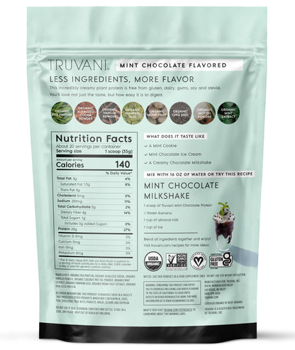 Truvani Organic Plant Based Protein Powder | Vanilla | 18 Servings | Vegan | 20g Pea Protein | Keto | Gluten & Dairy Free | Low Carb | No Added Sugar