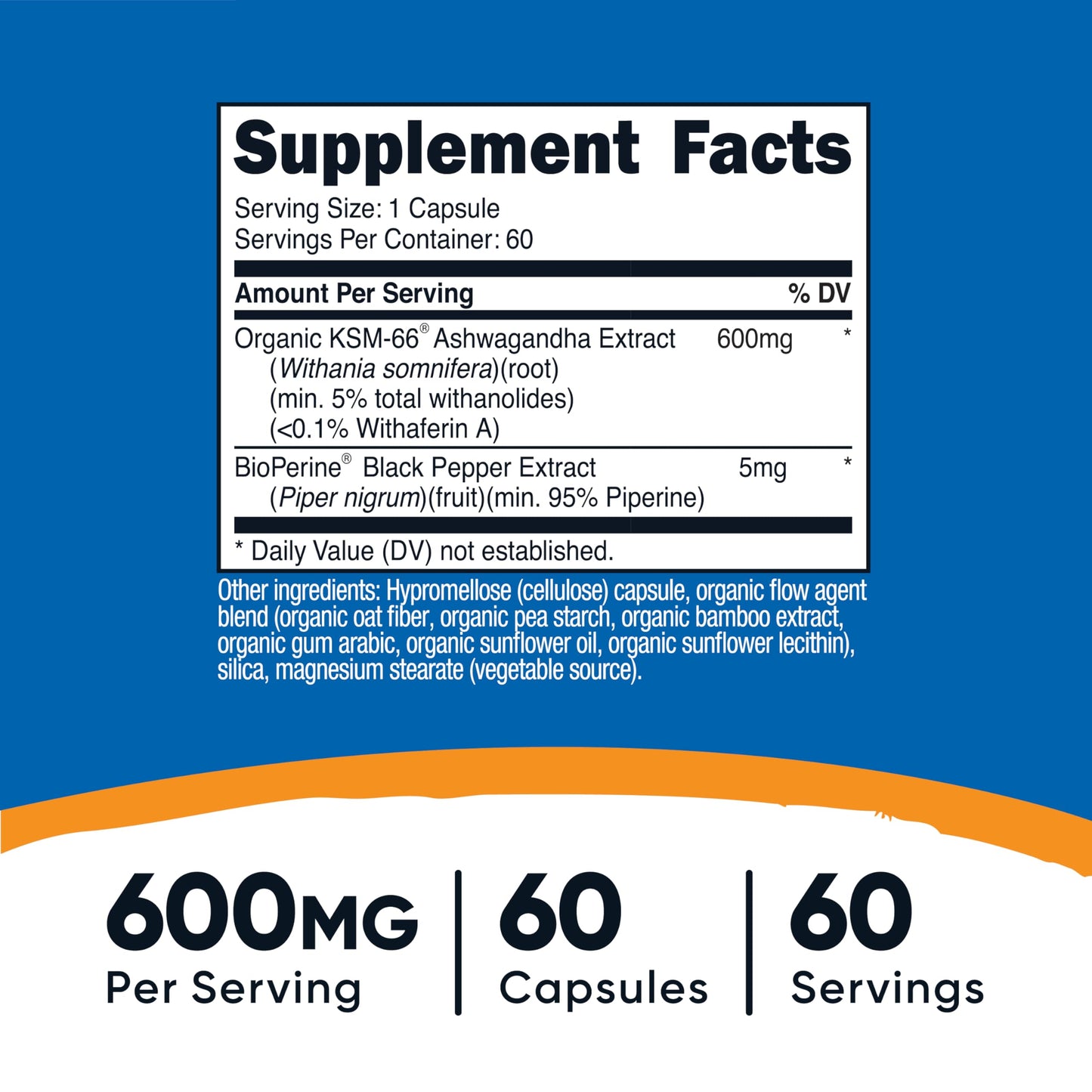 Nutricost KSM-66 Ashwagandha Root Extract (600mg) 60 Capsules | 5% Withanolides & BioPerine, Full-Spectrum Root Extract