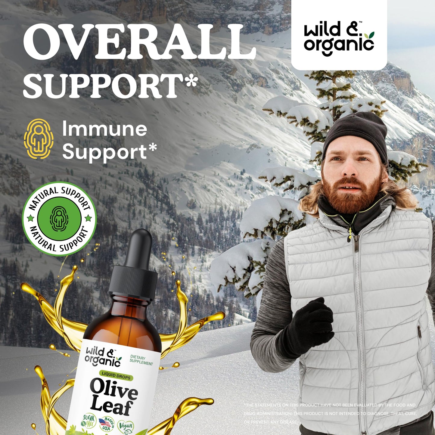 Wild & Organic Olive Leaf Extract Liquid Drops - Immune & Antioxidant Support - Oleuropein Supplement - Add to Tea Olive Leaf Tincture - Vegan, Sugar & Alcohol Free - 4 fl oz