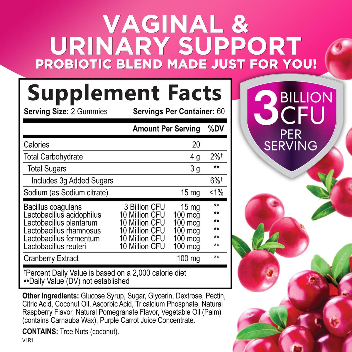 Probiotics for Women + Cranberry - 3 Billion CFU Guaranteed & 6 Vegan Strains for Women's