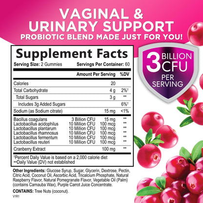 Probiotics for Women + Cranberry - 3 Billion CFU Guaranteed & 6 Vegan Strains for Women's