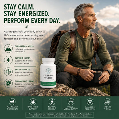 Adaptogen Complex Calmness, Energy and Vitality Booster - Ashwagandha, Schisandra, Astragalus, Ginseng, Rhodiola, and More - Adrenal Support Supplements - 60 Ct