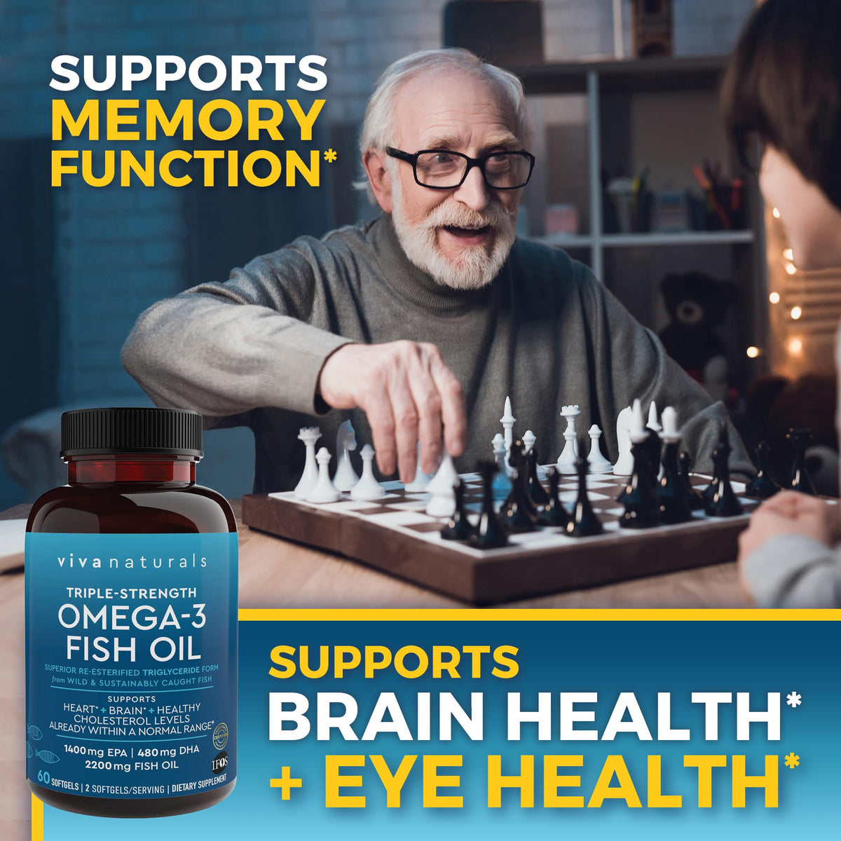 Viva Naturals Triple Strength Omega 3 Fish Oil Supplement - 2200 mg Wild Caught