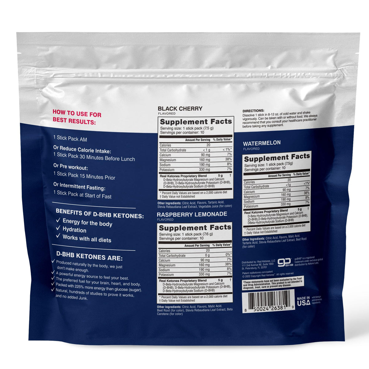 Real Ketones BHB Exogenous Ketones Drink Mix Packets Keto Electrolytes Powder Packets