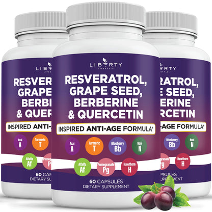 Liberty Lifestyle Resveratrol, Berberine, Grape Seed Extract, Quercetin, Polyphenol Supplement for Women and Men with Noni Extract, N-Acetyl Cysteine, Acai Extract - 2-Pack