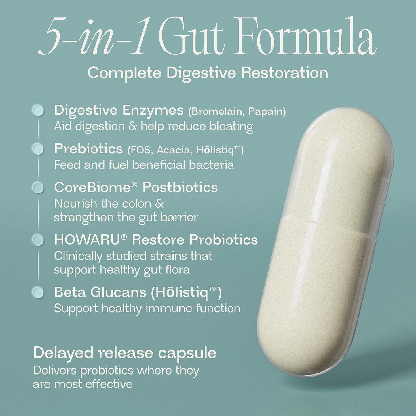 BIOMA Probiotics for Digestive Health 10 Billion CFU - 5-in-1 Gut Health Supplement with Prebiotics & Enzymes - Bloating Relief for Women & Men - Delayed Release (60 Capsules - 30 Day Supply)