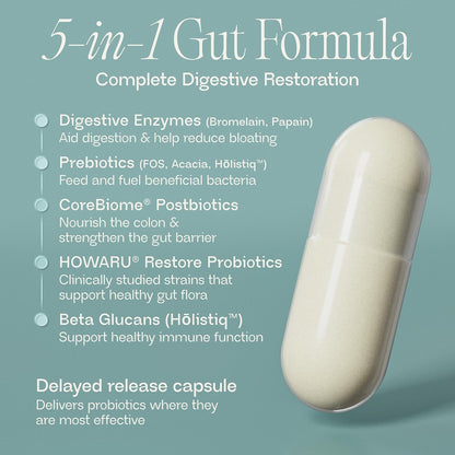 BIOMA Probiotics for Digestive Health 10 Billion CFU - 5-in-1 Gut Health Supplement with Prebiotics & Enzymes - Bloating Relief for Women & Men - Delayed Release (60 Capsules - 30 Day Supply)