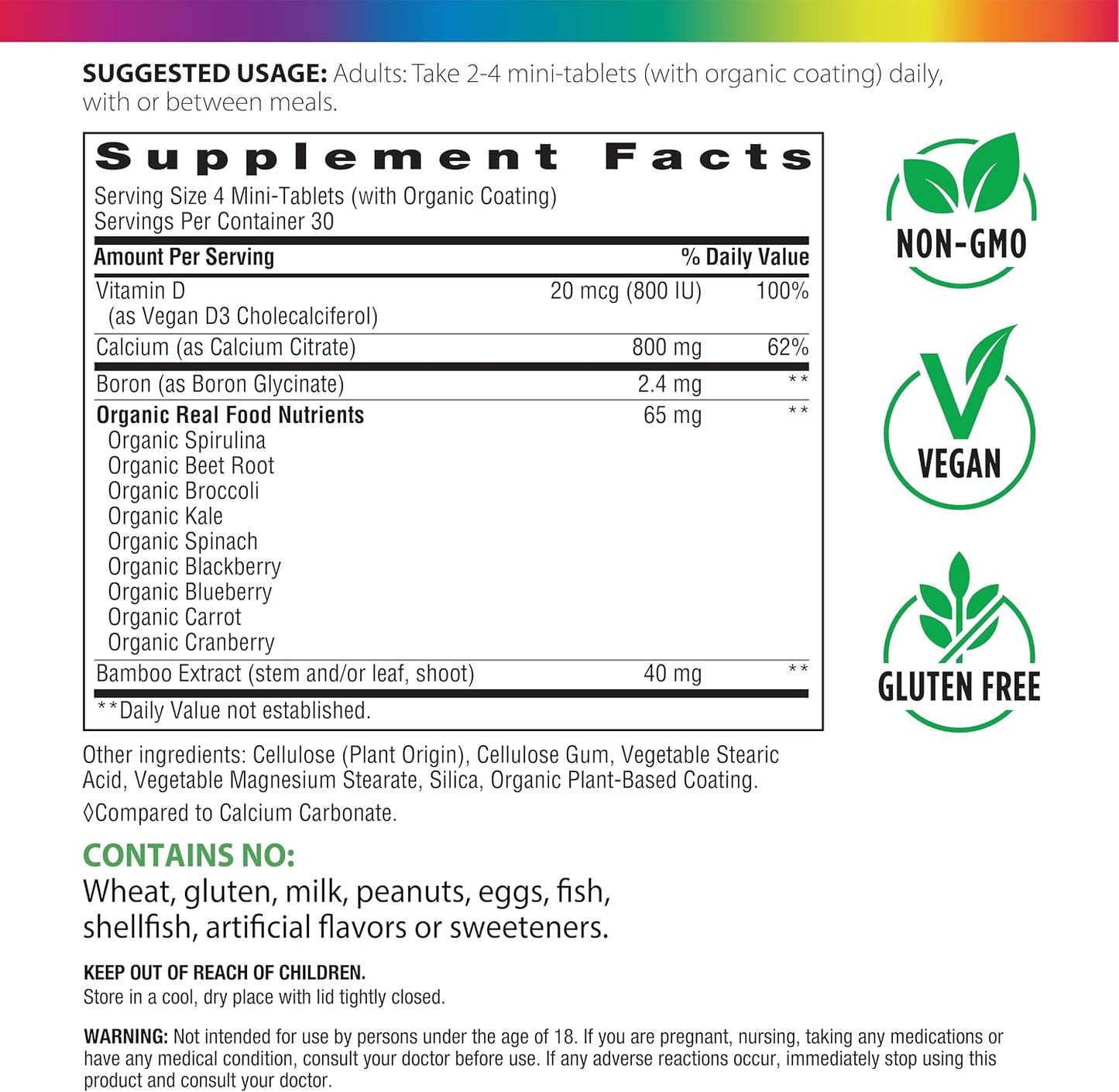 Rainbow Light Calcium Citrate Mini Tablets + | 120 Count | Superior Calcium Absorption | Vegan D3, Boron & Real Food Nutrients | Supplement for Men and Women