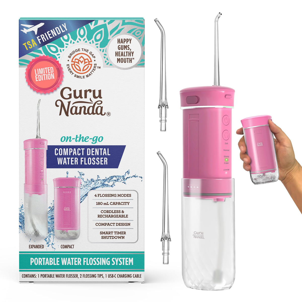 GuruNanda Portable Water Flosser Cordless, Sensitive Gums Friendly, 1ct