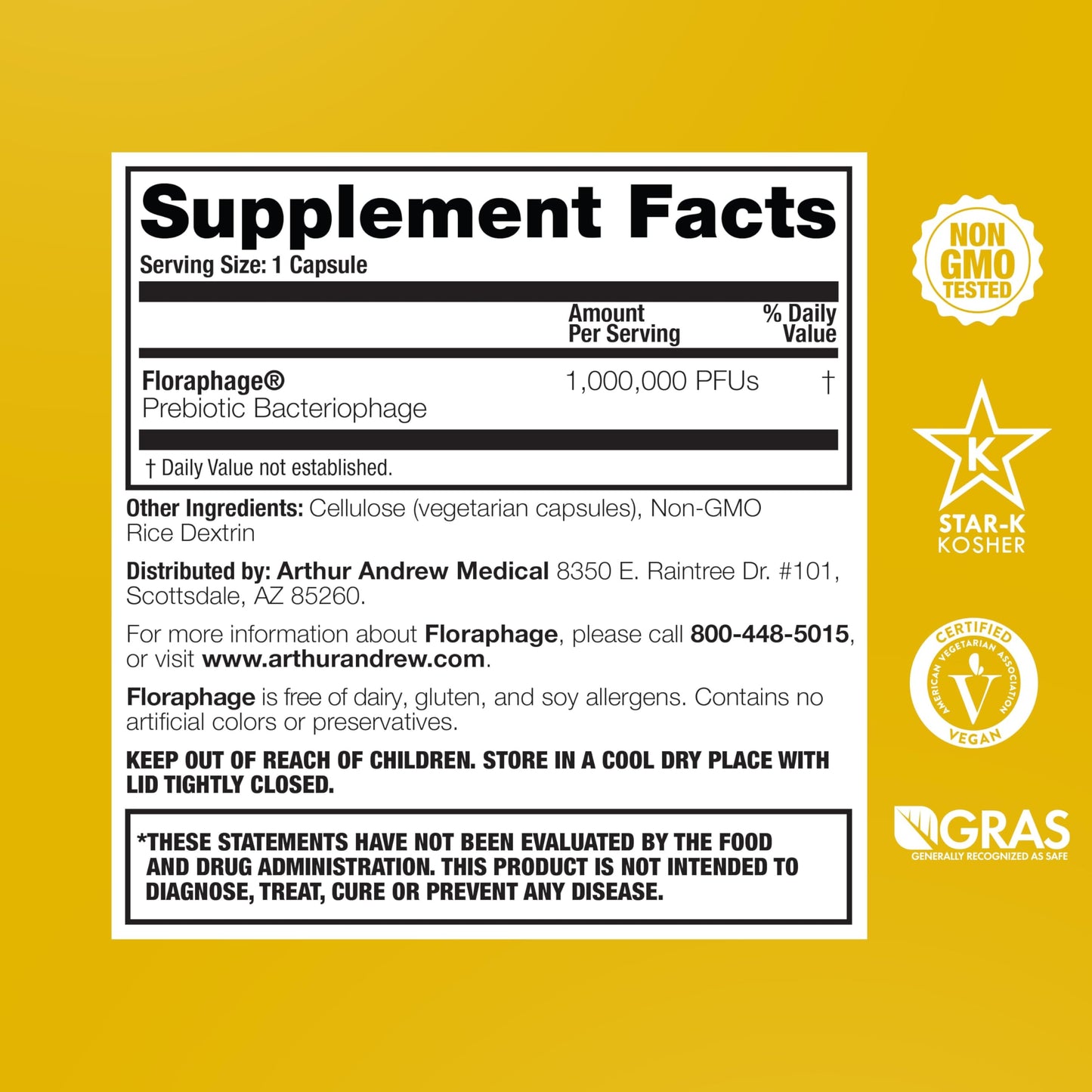 Arthur Andrew Medical Floraphage, Bacteriophage Prebiotic, 90 Capsules | Advanced Bacteriophage Prebiotic. Probiotic Multiplier, & Microbiome Enhancement. Digestive, Immune, & Urinary Tract Support