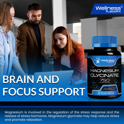 Magnesium Glycinate Capsules - 750mg | 120 Count, Magnesium Supplement for Women and Men - Pure Complex Glicinato De Magnesio, High Absorption, Heart Health, Sleep Supplement - 2 Packs