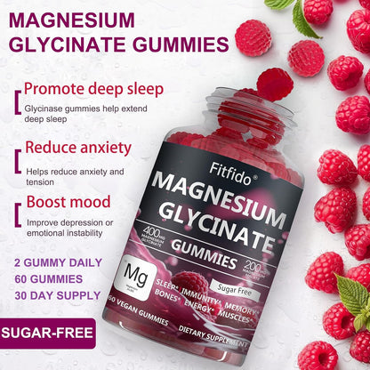 Magnesium Glycinate Gummies 400mg, Sugar Free, 60 Count | Magnesium Glycinate, Daily Wellness, Relaxation & Muscle Support, No Melatonin, Sugar Free, Vegan, Raspberry