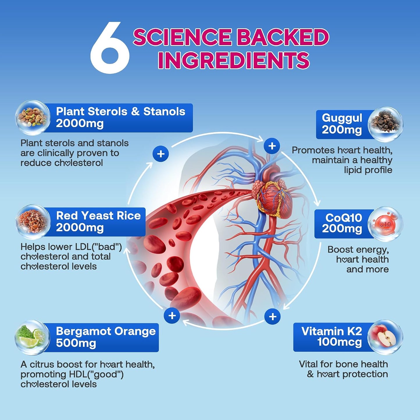 Cholesterol Lowering Supplements Gummies, Cholesterol Gummies with Plant Sterols & Stanols, Red Yeast Rice, Lower Cholesterol Naturally – Vegan, Non-GMO, Mixed Berry Flavor, 90Ct