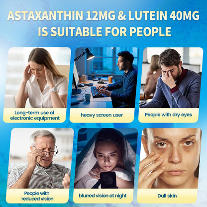 14-in-1 Astaxanthin 12mg & Lutein 40mg with Zeaxanthin Supplements, 6 Month Supply, Fresh Microalgae Source, Supports Eye, Skin, Antioxidant, Joint, Circulatory Health Non-GMO Gluten Free 180 Softgels
