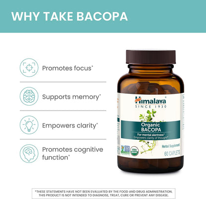 Himalaya USDA Organic Bacopa Monnieri Supplement,750 mg,60 Caplets