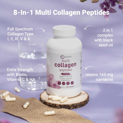 Micro Ingredients 8-in-1 Multi Collagen Pills & Mega Probiotics 200 Billion CFU Veggie Capsules | 2 Pack Bundle | Hydrolyzed Peptides + Hyaluronic Acid & Vitamin C | 40 Strains + Inulin & Bromelain