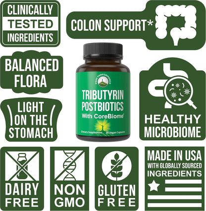CoreBiome Tributyrin Postbiotic Supplement Clinically Tested for Gut Health. More Effective Than Sodium Butyrate Capsules. High Bioavailability Post Biotics for Digestive, Leaky Gut, Colon, Microbiome