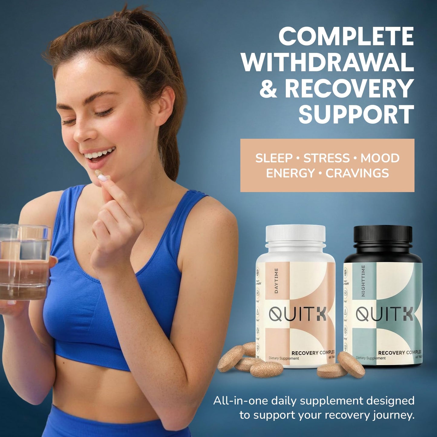Withdrawal and Detox Support – QuitK Recovery Complex – Sleep, Energy, Stress, Mood, & Craving Support – Daily Supplement - Magnesium Glycinate, Ashwagandha, GABA, L-Theanine, Agmatine & More