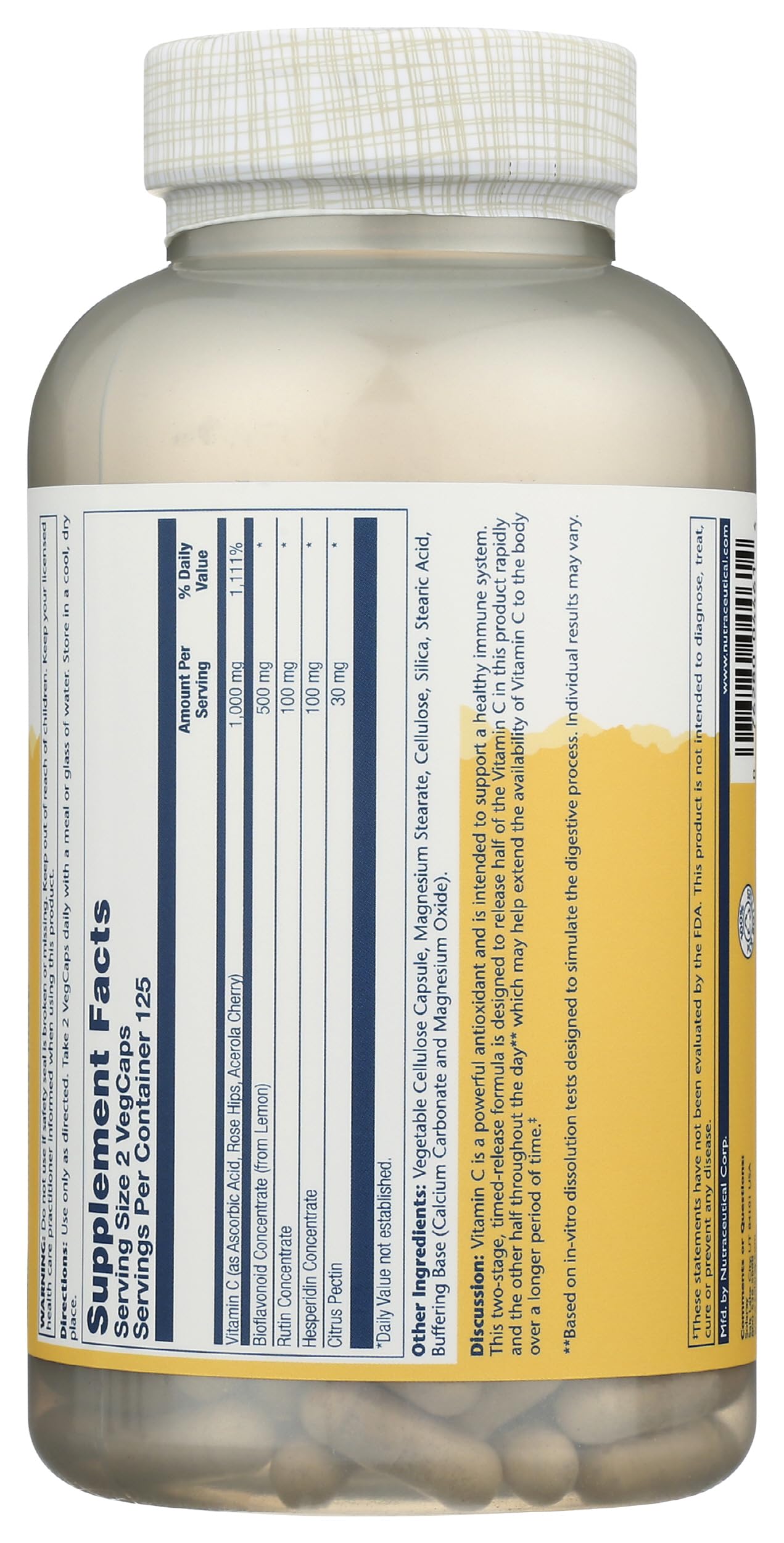 SOLARAY Super Bio Vitamin C 1000mg, Buffered, Two-Stage Timed Release with Bioflavonoids, Immune Support Supplement, High Absorption, Vegan, 60-Day Guarantee – 250 VegCaps