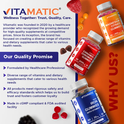 Vitamatic Vitamin B Complex Gummies with Vitamin C & Inositol - Natural Strawberry Flavor - 60 Gummies (1 Bottle)