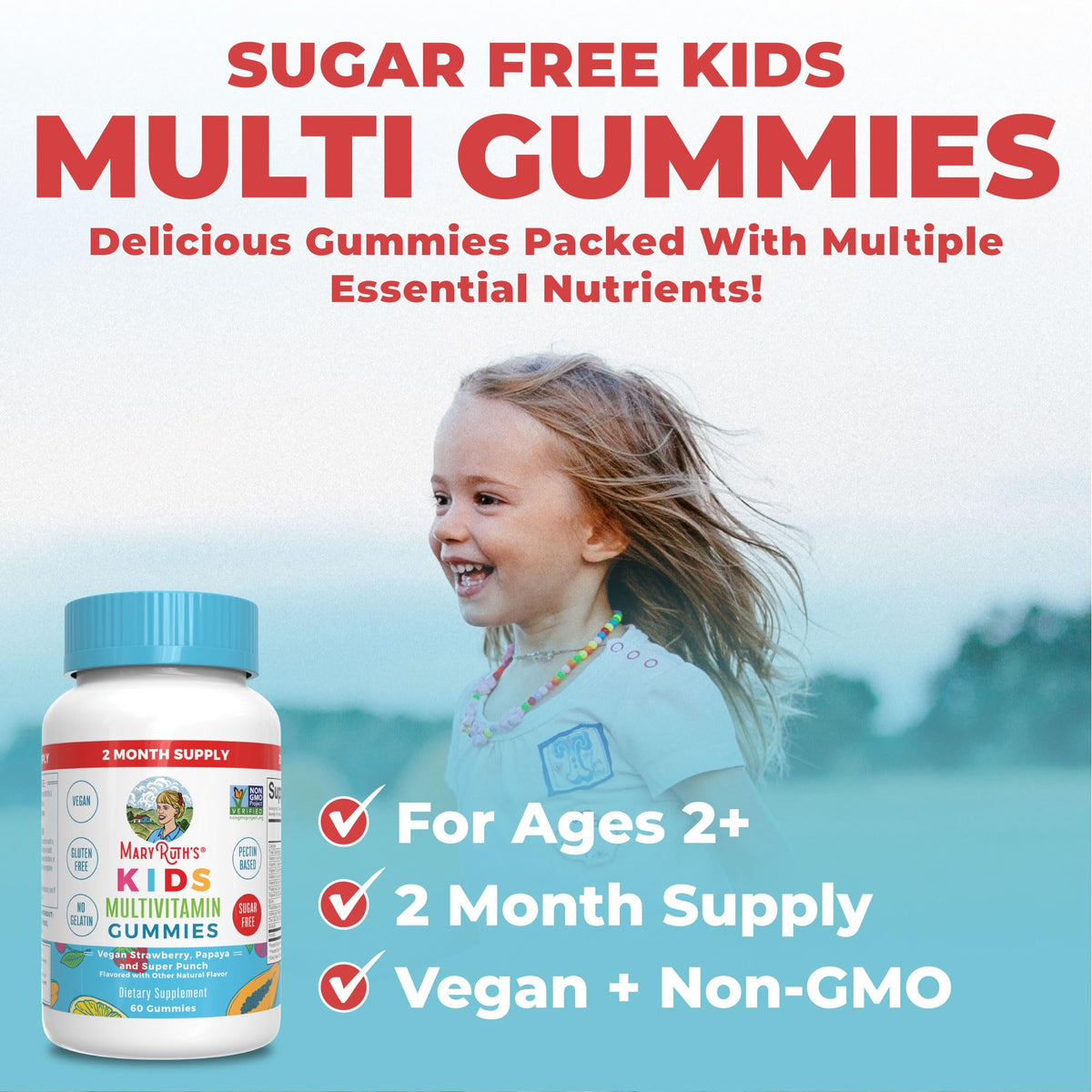 Kids Vitamins by MaryRuth's | Sugar Free | 2 Month Supply | Kids Multivitamin Gummies