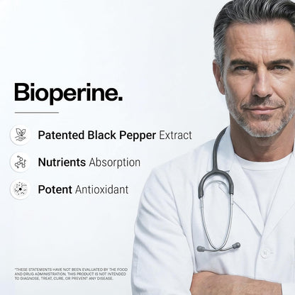 SuperSmart Bioperine 30mg per Day (95% Piperine) - Black Pepper Extract Supplement - Absorption Enhancer - Digestive Enzymes Support | Non-GMO & Gluten Free - 90 Vegetarian Capsules