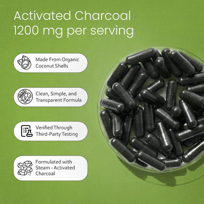 NaturaLife Labs Activated Charcoal 1200 mg per Serving – from Coconut Shells – 100 Veg Capsules – Non-GMO, Gluten-Free, Vegan