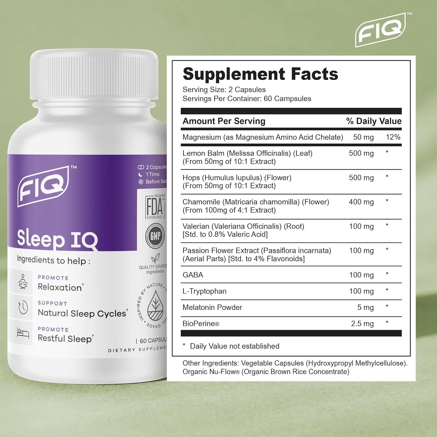 Formula IQ - Sleep IQ - Sleep Aid - Magnesium Supplement with 5 mg Melatonin, Lemon Balm, & Valerian Root - 60 Capsules
