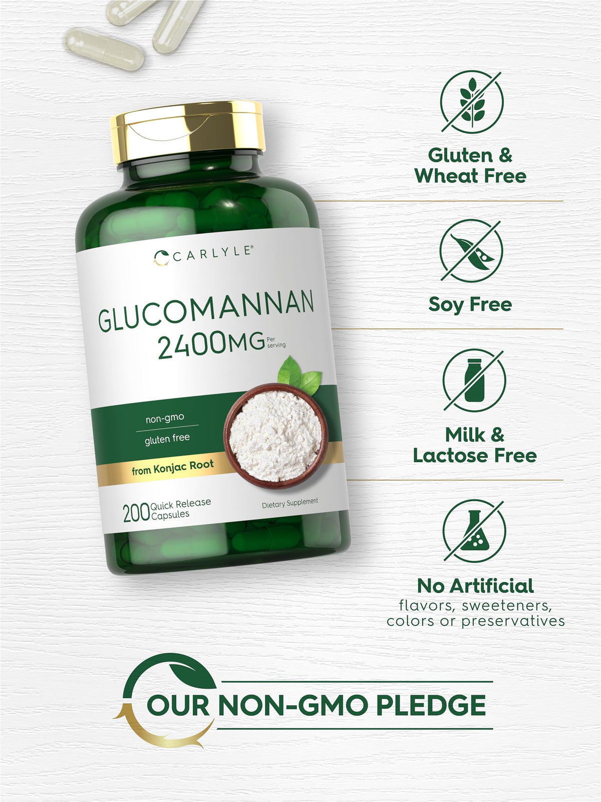 Carlyle Glucomannan Capsules | 200 Count | Soluble Fiber Pills | Non-GMO