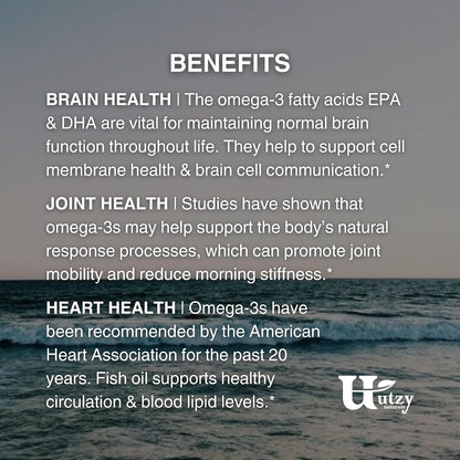 Utzy Naturals Omega-3 Fish Oil | Natural Lemon Flavor | 60 Softgels