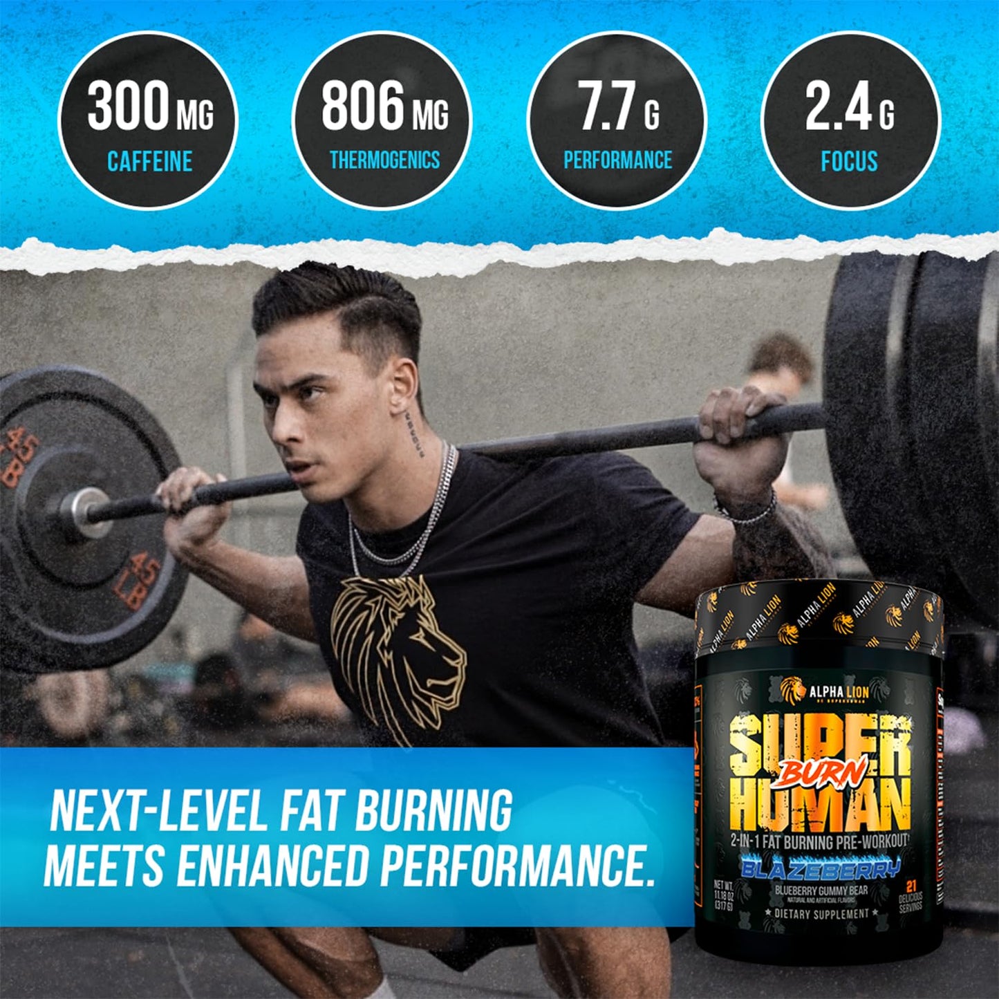 ALPHA LION Superhuman Burn – 2 in 1 Metabolism Booster Pre Workout and Thermogenic Fat Burner for Men – Appetite Suppressant and Weight Loss Supplement (21 Servings, Sweet Black Cherry Flavor)