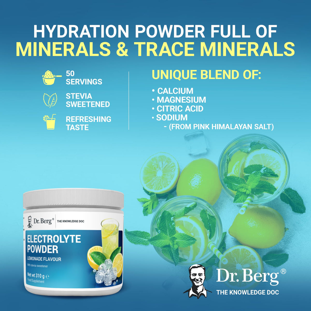 Dr. Berg Electrolyte Powder - Electrolyte Drink Supplements with 1000mg Potassium