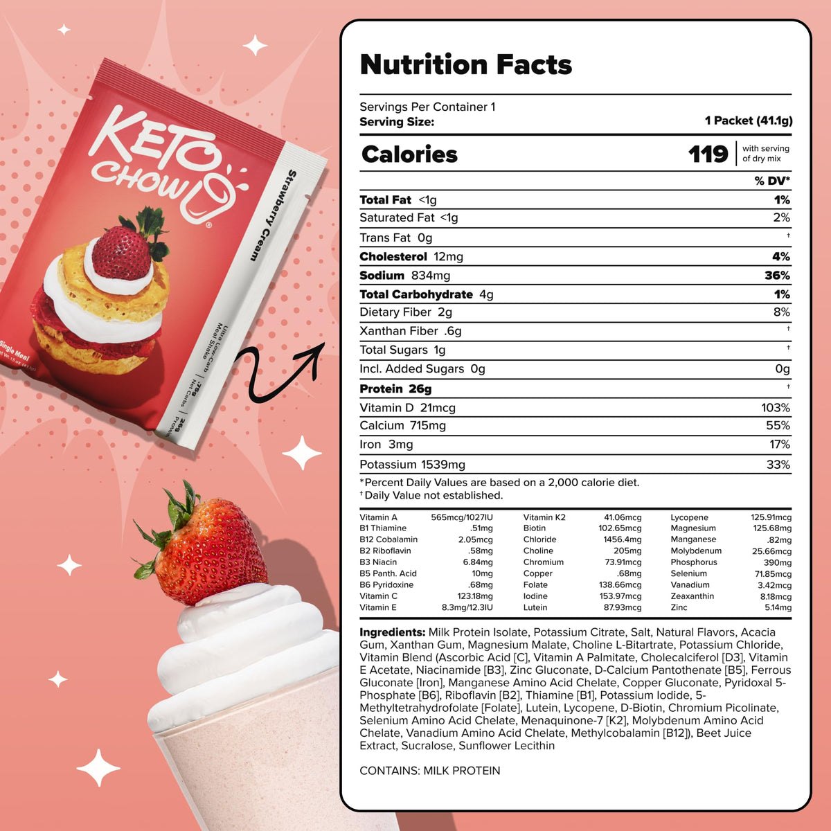 Keto Chow Chocolate Peanut Butter Meal Replacement Shake Powder, 1 Meal