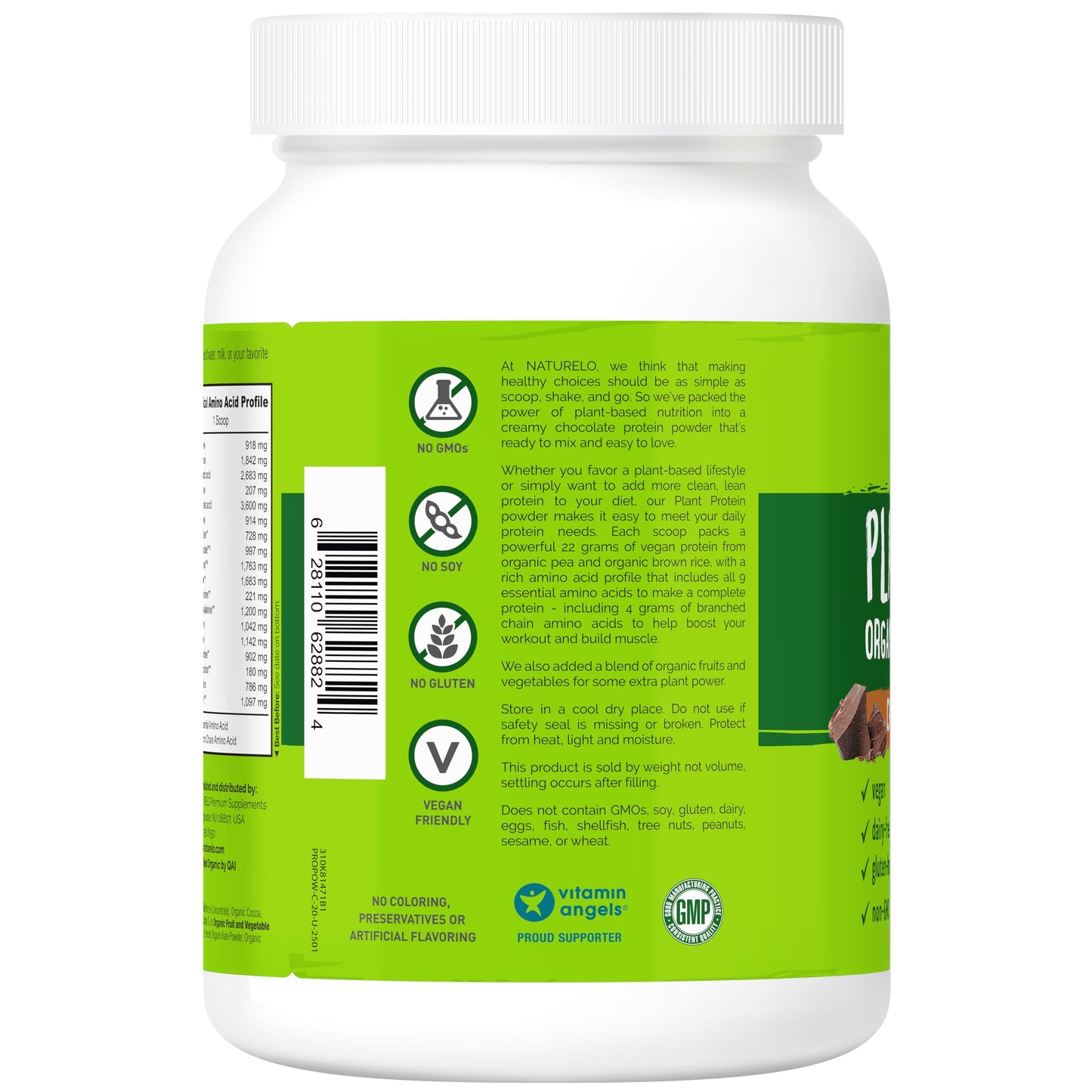 NATURELO Plant Protein Powder, Vanilla, 22g Protein - Non-GMO, Vegan, No Gluten, Dairy, or Soy - No Artificial Flavors, Synthetic Coloring, Preservatives, or Additives - 20 Servings