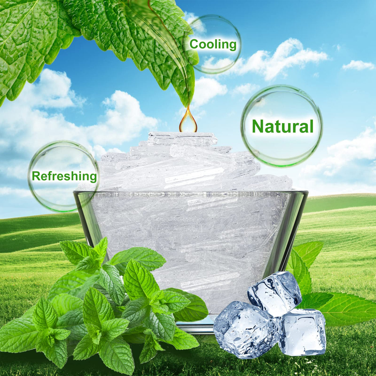 Viktairy Menthol Crystals 2 oz, 100% Pure Organic Mint Crystals | Great for Making Shower Steamers