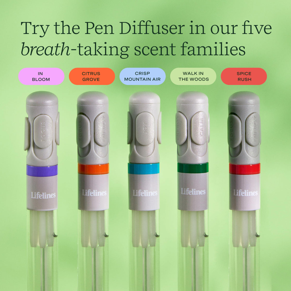 Pen Diffuser in Crisp Mountain Air Essential Oil Blends - Elegant 1.0mm Ballpoint Tip - Black Pen